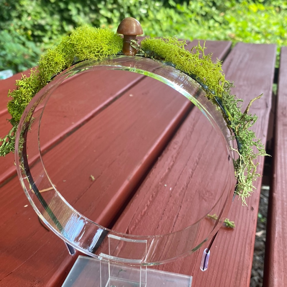 Brown Crystal Mushroom metal Headband with Moss